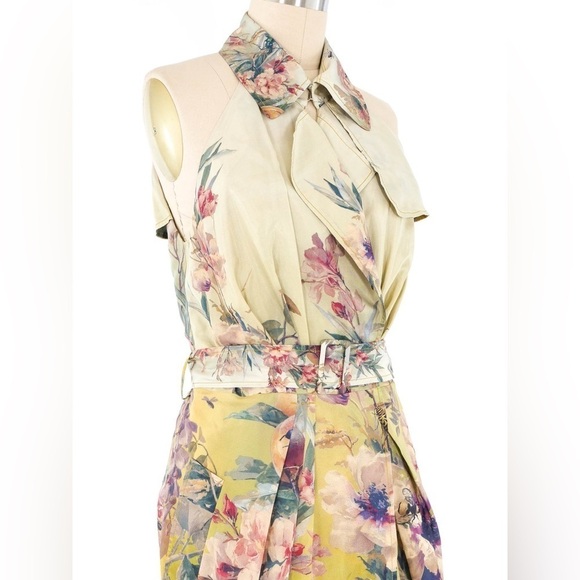 Jean Paul Gaultier Yellow Gold Ombre Bug floral print wrap dress US 12 NWT - Picture 3 of 10